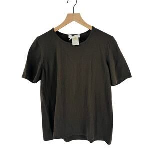 VTG Escada Margaretha Ley Virgin Wool Cashmere Knit Top Brown Short Sleeve 44